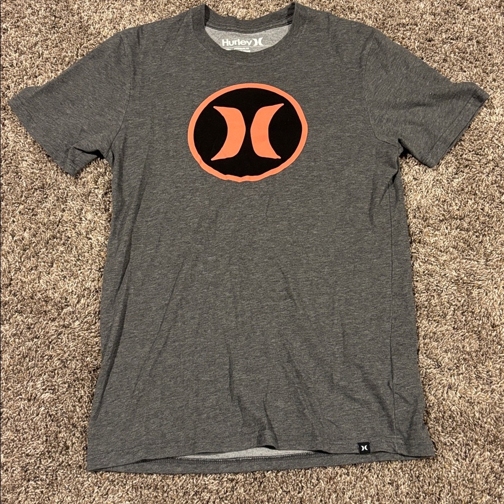 Nike Dri fit Hurley Gray Short Sleeve Tee with Coral and Black Logo